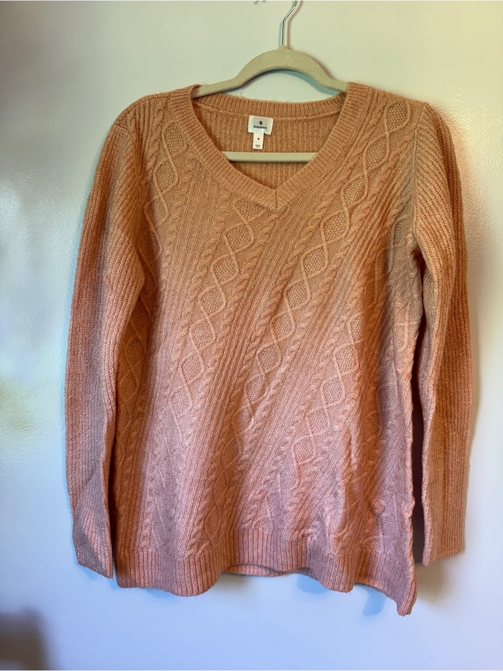 Dressbarn Peach Asymmetrical V-Neck Sweater